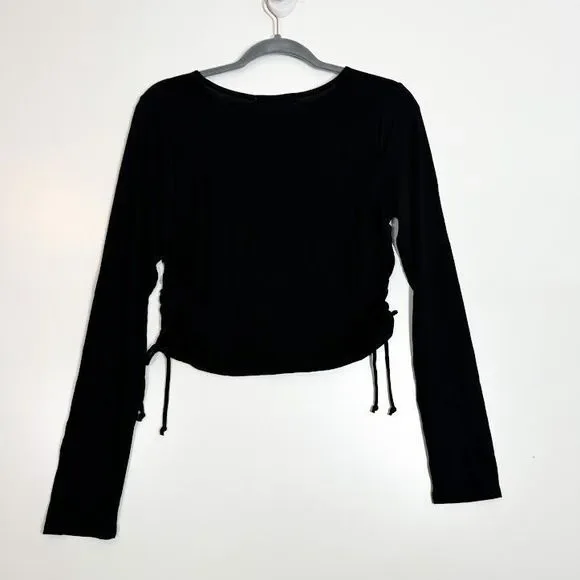 Project Social T Aubrey Ruched Side Long Sleeve Top Womens Black Size Medium NWT - Picture 3 of 9